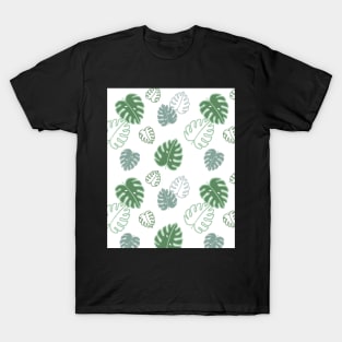 Tropical Leaves Monstera Pattern In Green T-Shirt